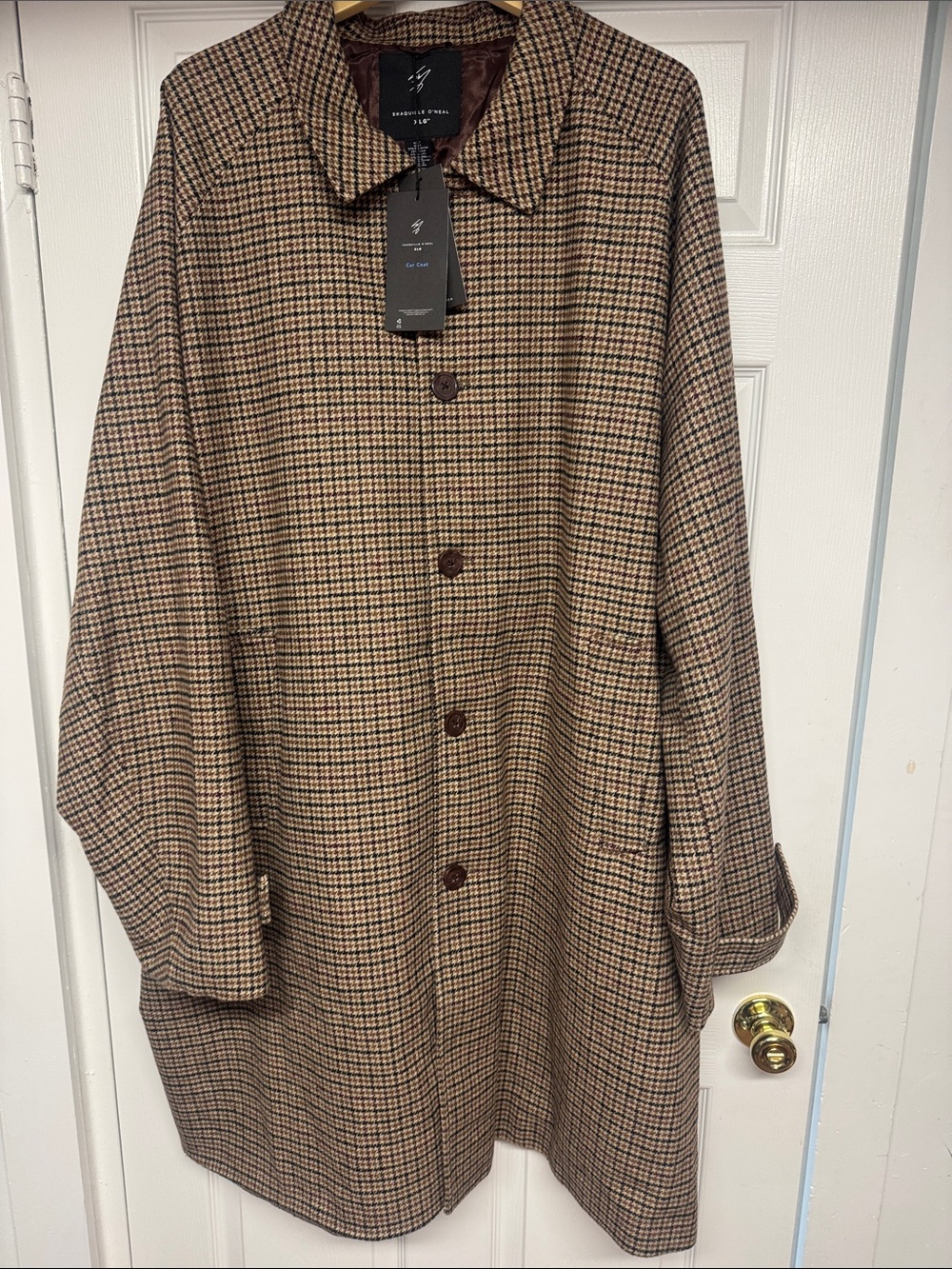 Shaq Car Coat Mens 4X Tall Brown Plaid Long Jacket 4XLT